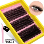 Gene false  smocuri / manuchi fara nod GROINNEYA 8D de 10-16mm -  PINK03+ 1 Penseta + 1 Pensula + 10 Aplicatoare cu microfibra